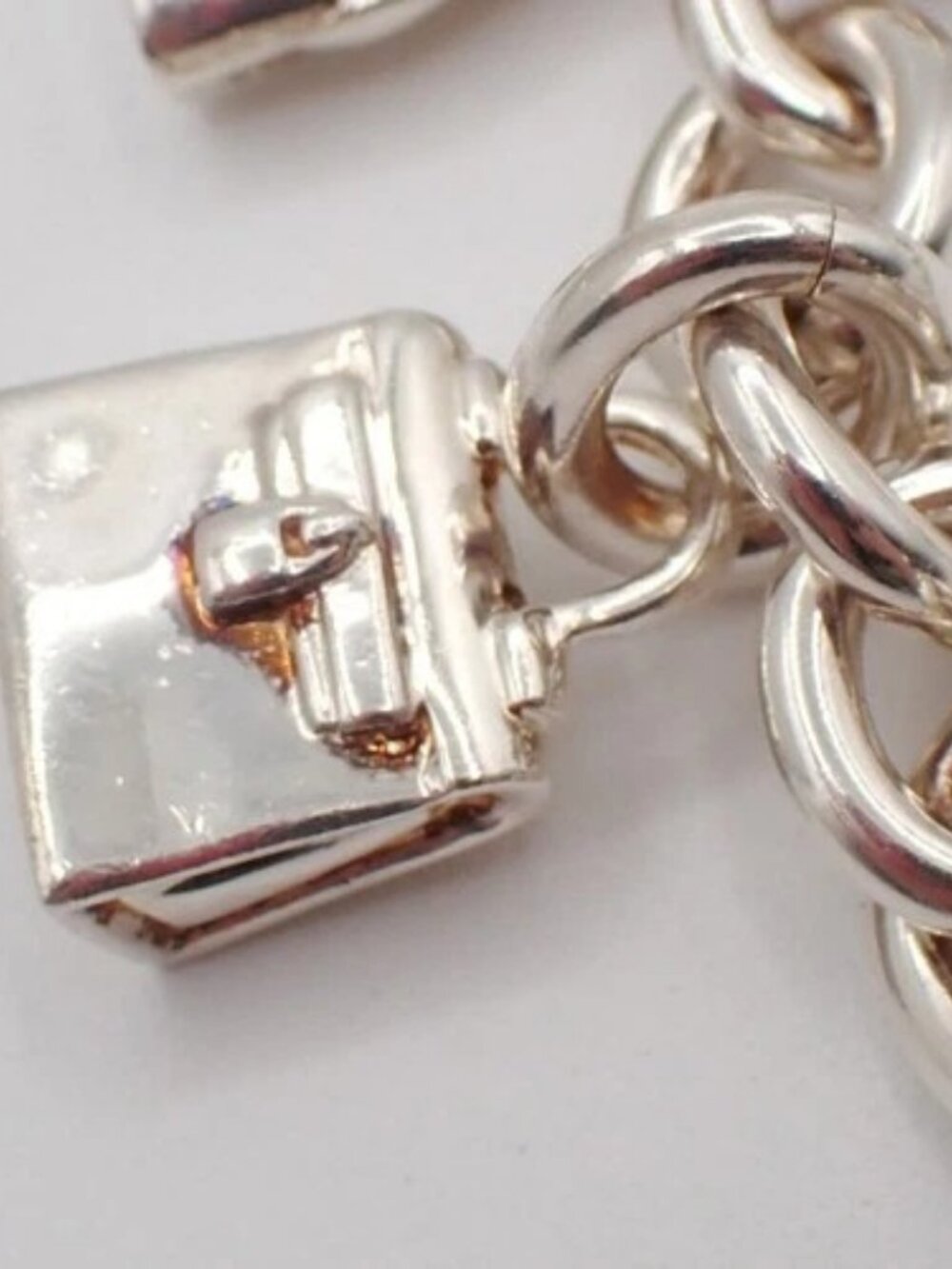 HERMES Logo Amulet 5 Charm Chain Bracelet Bangle Silver 925 France 649LC636 - Picture 15 of 16